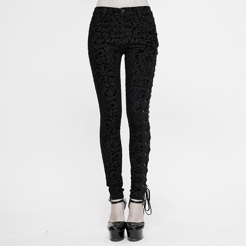 Gothic Womens Leggings With An Asymmetrical Lace-up Design