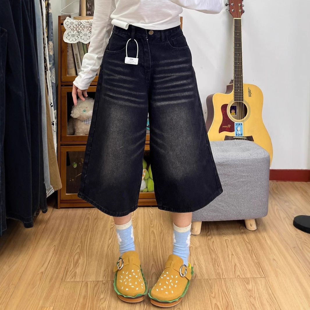 High-waisted Denim Capri Pants For Spring And Summer With A Retro Vibe