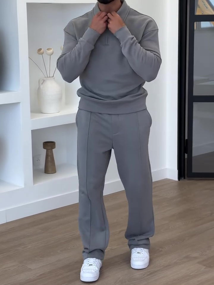 Half-Zip Polo Neck Sweatshirt & Slim Flare Pants Set