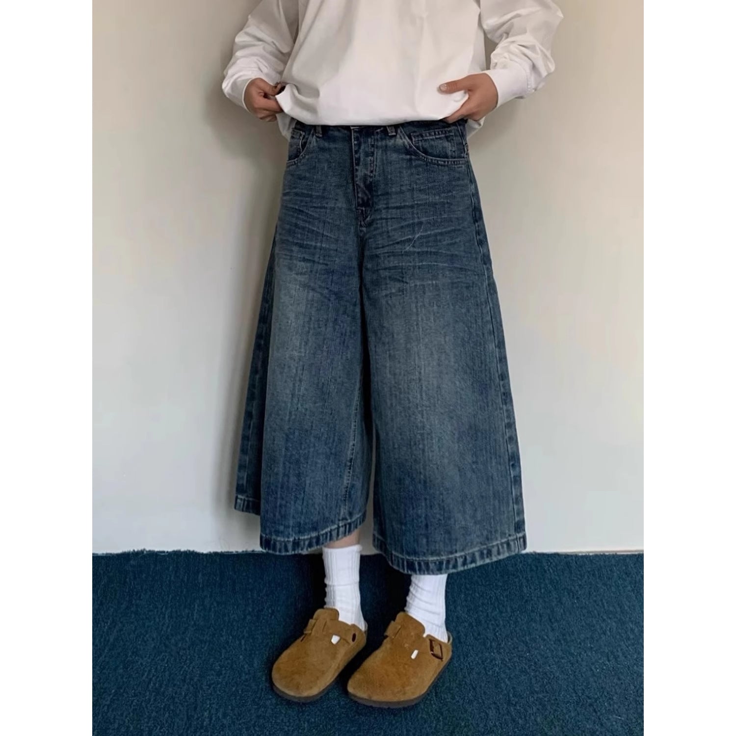 High-waisted Loose-fit Slimming Versatile Capri Wide-leg Pants