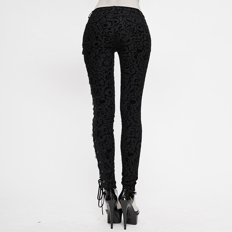 Gothic Womens Leggings With An Asymmetrical Lace-up Design