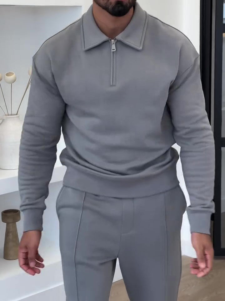 Half-Zip Polo Neck Sweatshirt & Slim Flare Pants Set